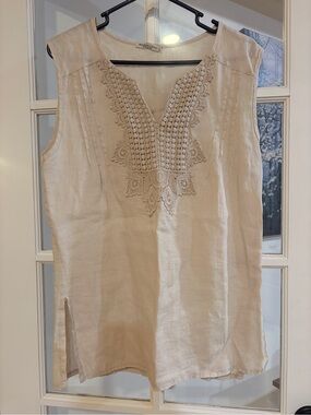 Marina Gigli Linen Sleeveless Tunic w/Eyelet Lace, Made in Italy size S